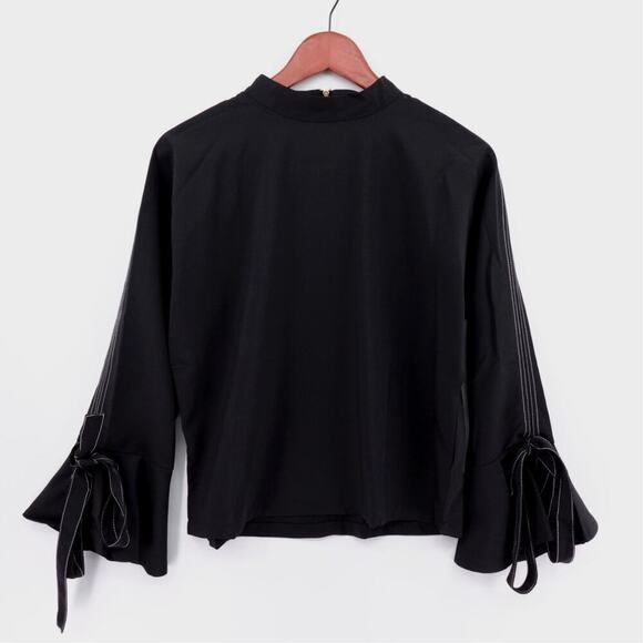 Womens Top Large Black Bell Sleeve Tie Cuff Whimsigoth Fairy Witchy - Picture 2 of 16